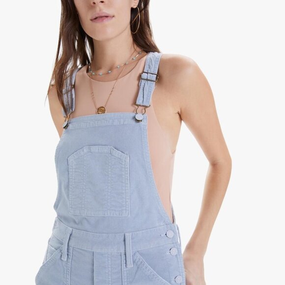 MOTHER Patch Rambler Stone Blue Corduroy Overalls - Picture 3 of 14